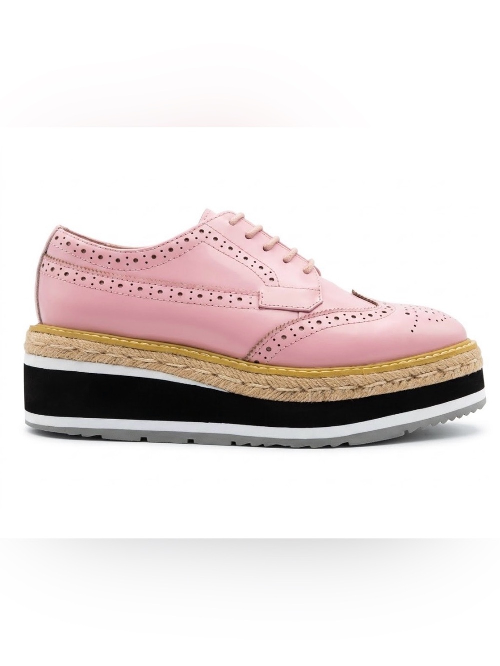 Prada Pink Leather Platform Wingtip Creeper Brogue in Size 36 - Picture 1 of 9